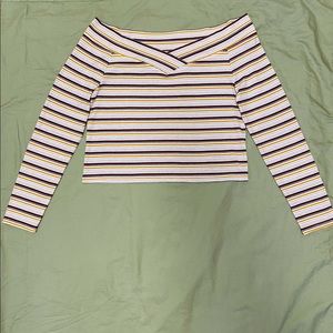 Striped long sleeved off the shoulder crop top. J